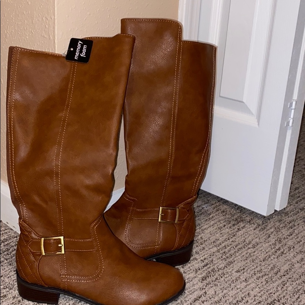 Brown leather boots